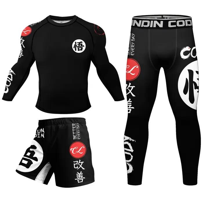 MMA Rash Guard Set pour hommes, caoutchouc antidérapant, sublimation en gros, manches courtes, garde