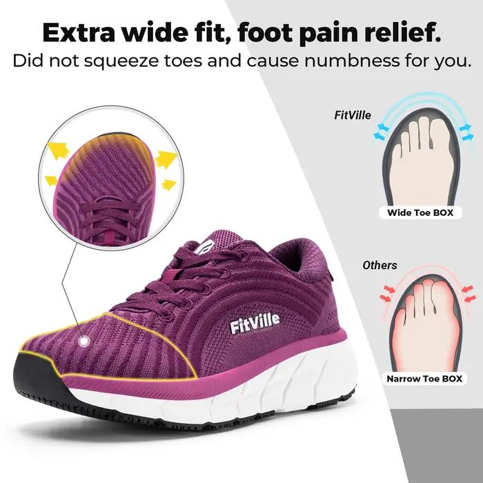 Chaussures FitVille à bout large pour femmes, respirantes, légères, pour pieds enflés, avec amorti p