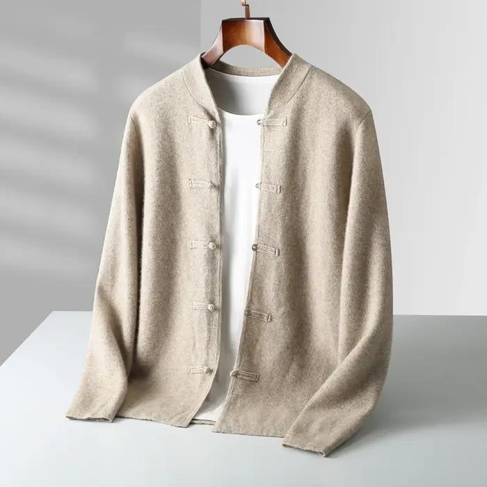 Cardigan rétro Tang pour homme, pull en cachemire, veste rembourrée tricotée, costume décontracté, 1