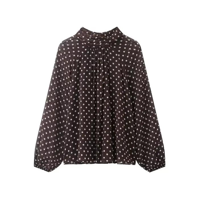 Chemise à manches longues à pois pour femmes, mode printemps automne, chemise à nœud à lacets, chemi