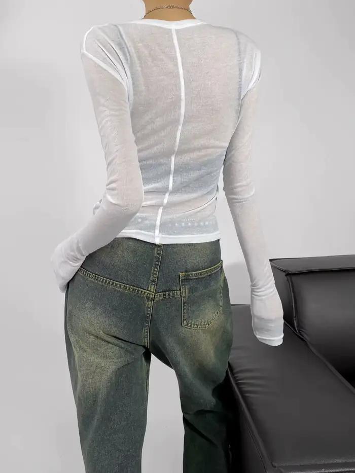 2025 début d'automne fille épicée col rond élastique coupe ajustée mince à manches longues t-shirt f