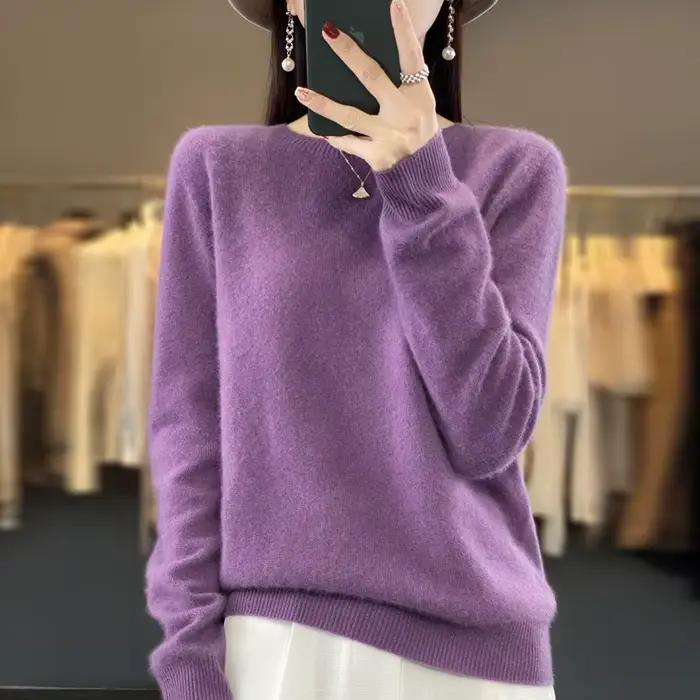 100% laine mérinos pull femmes col rond cachemire tricots femme pull automne hiver décontracté hauts