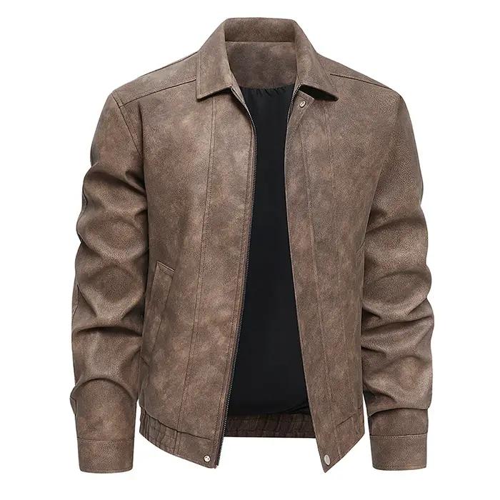 Veste en cuir pour hommes, grande taille, confortable, manteau de moto léger américain, revers class
