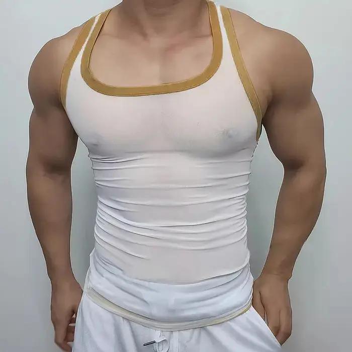 Nouveaux hommes maille débardeurs été 2025 Clubwear gilet décontracté col en U sans manches contrast