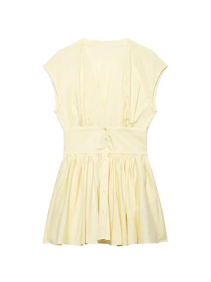 TFMLN Robe Courte Chemise Tendance pour Femme, Coupe Slim Décontractée, Manches Courtes, Col en V, B