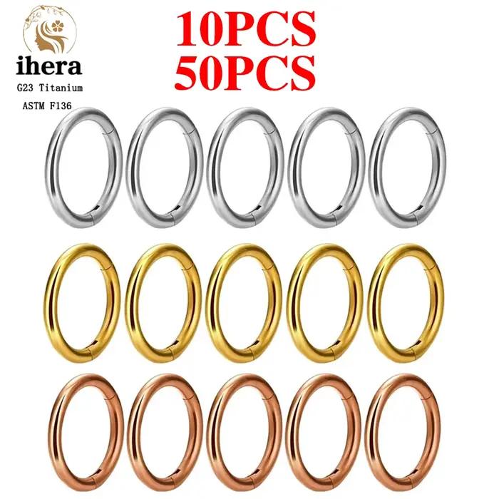 Lot de 10/50 anneaux de nez en titane G23 pour femme, bijoux de piercing, boucles d'oreilles rondes,