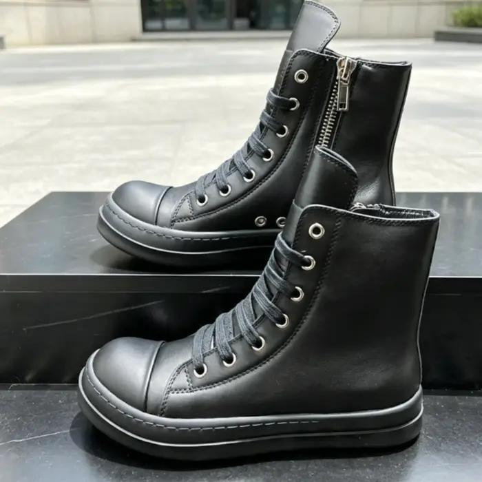 Ro Boot – chaussures montantes en cuir noir pour hommes et femmes