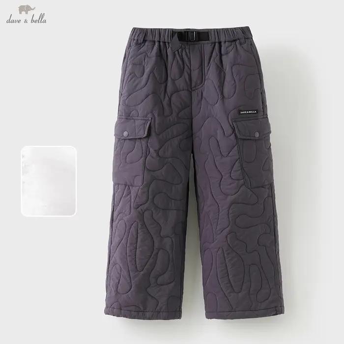 Dave Bella enfants jambe large coton-pad pantalon hiver épaissir filles pantalons droits décontracté
