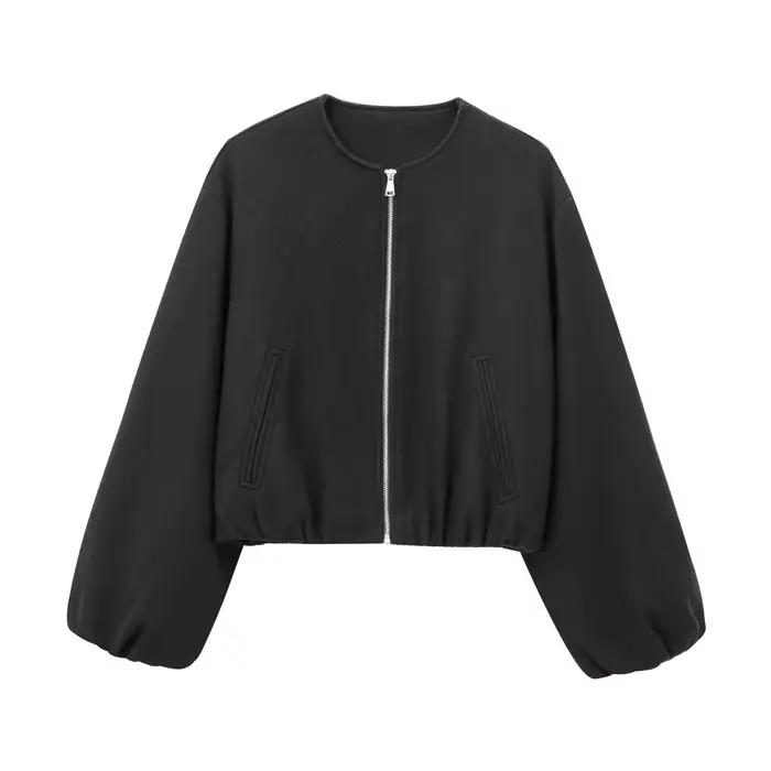 MUJER noir Bomber vestes pour femmes fermeture éclair varsity vestes femmes doux recadrée vestes fem