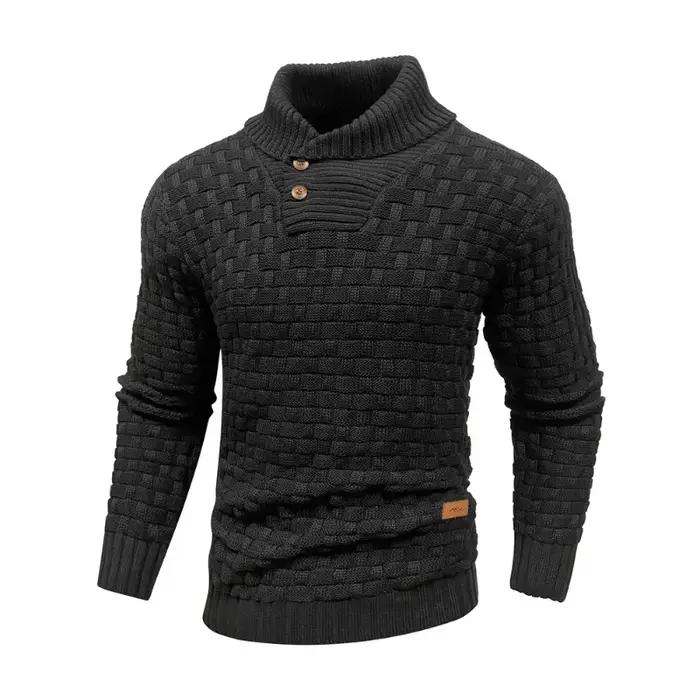 Pull tricoté à col ras du cou pour homme, chaud et doux, manches longues, bord côtelé texturé, confo