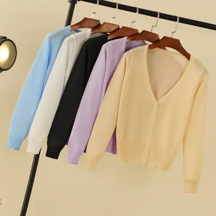 vêtements femme korean style cardigan ete légère haut pull été gilet maille tricoté à manches longue