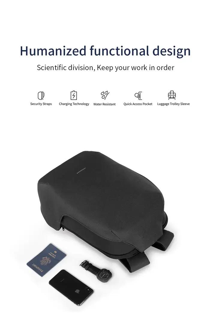 Kingsons-Sac à dos antivol pour homme, résistant à 180 °, ouvert, chargement USB, sac pour ordinateu