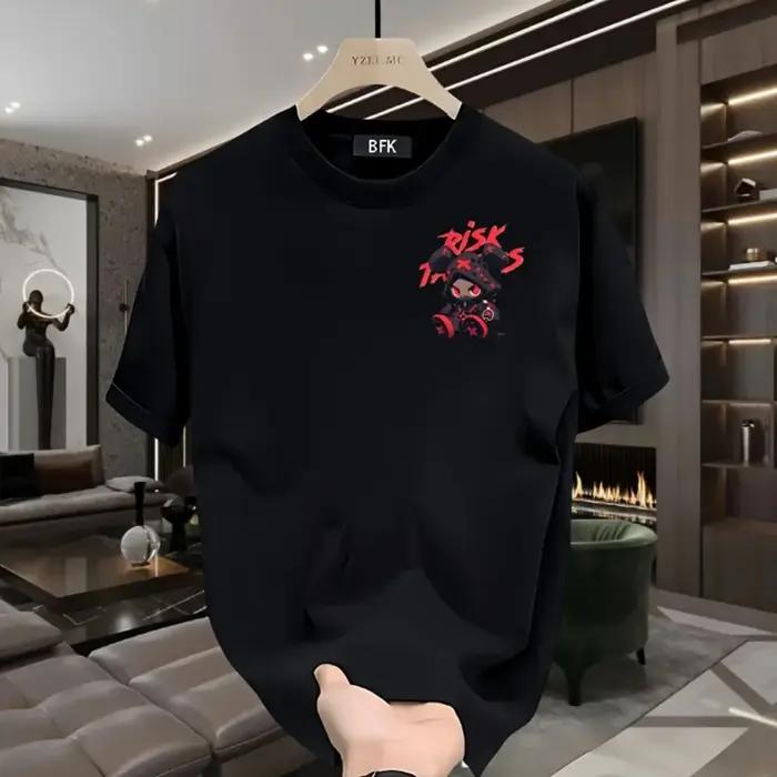 Vente chaude hommes haute rue dessin animé imprimé polyester micro élastique respirant col rond T-sh
