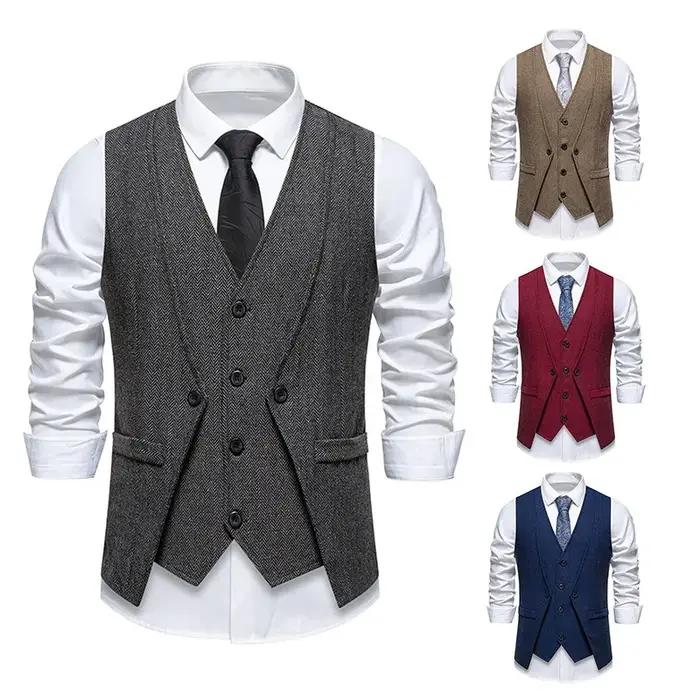 Gilet Blazer Élégant Vintage pour Homme, Effet Deux Pièces, Tenue de Cérémonie, Mariage, Fête, Robe