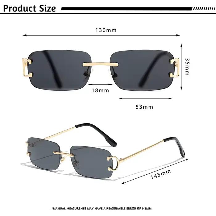 CATERSIDE bleu rectangulaire lunettes de soleil hommes sans monture en métal mode carré lunettes de