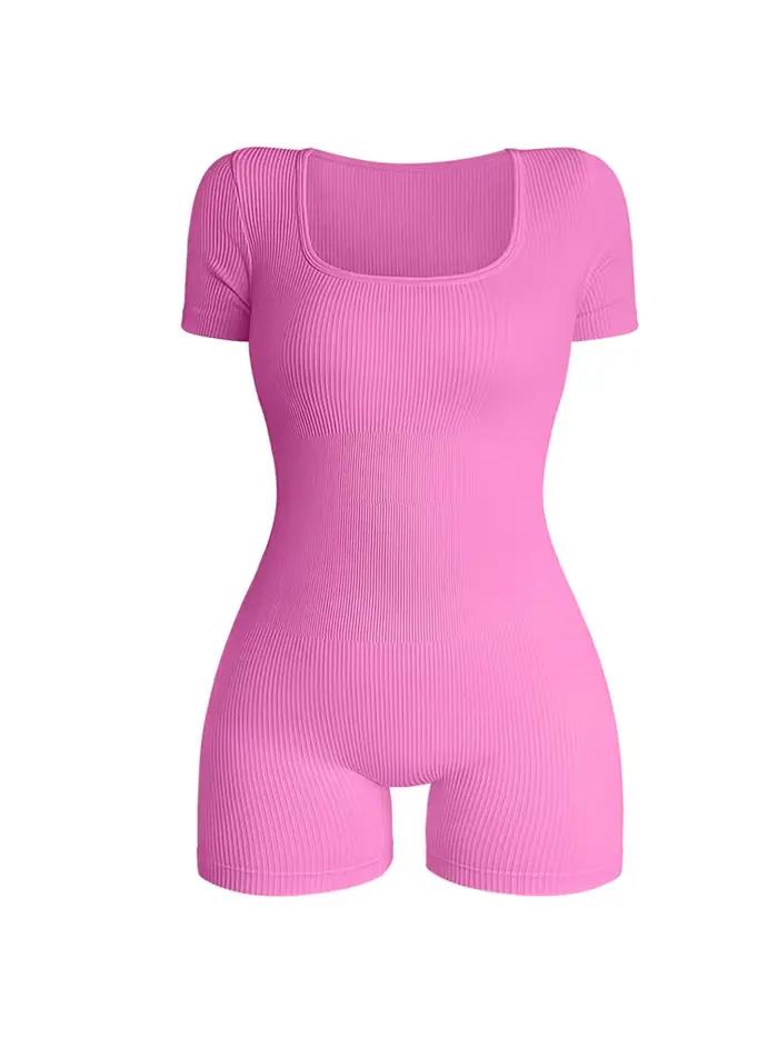 Combinaison une pièce à col carré et manches courtes pour femmes, Sexy, taille haute, moulante, à la