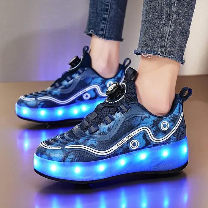 Patins à roulettes à quatre roues pour enfants, baskets à lumière LED pour garçons et filles, chauss