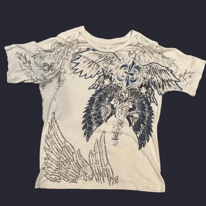 T-shirt rétro Xtreme Angel Wing pour hommes et femmes, jaune, manches courtes, Harajuku, mode améric