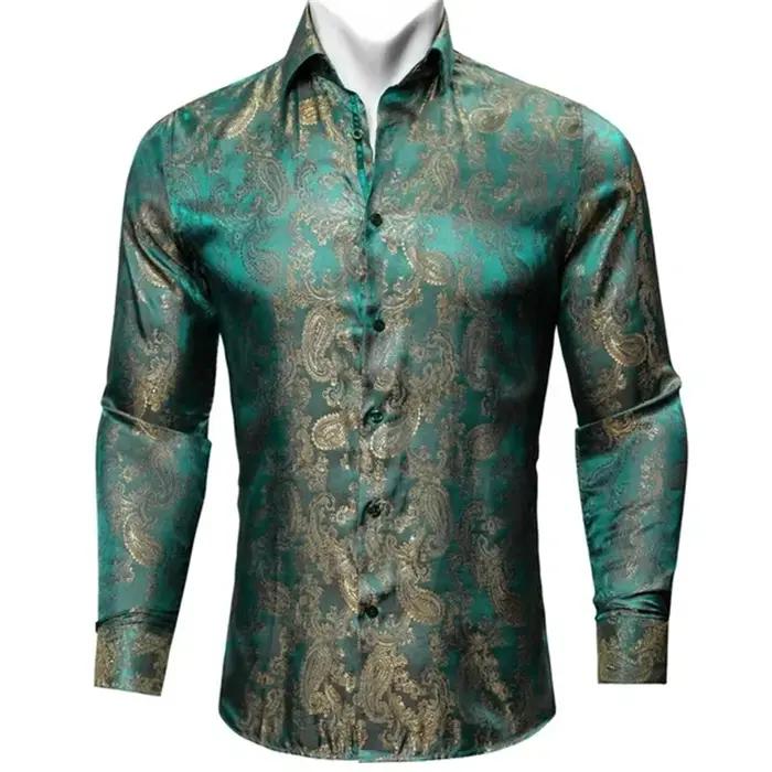 Nouveau 2024 élégant confortable bordeaux 3D imprimé chemise hommes à manches longues athloisir fleu