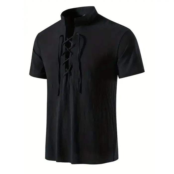 Chemise rétro à manches courtes pour hommes, en coton et lin, légère, respirante, couleur unie, haut
