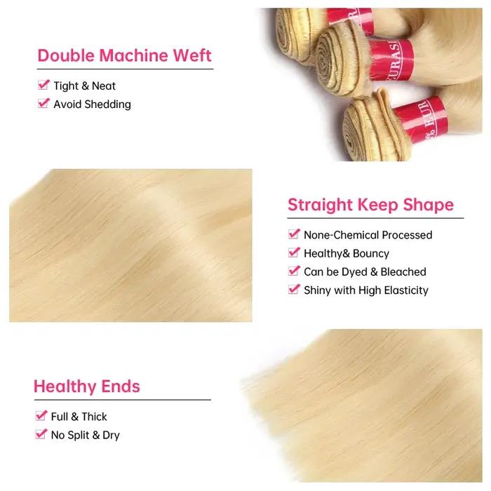 Alimonica-Tissage en lot brésilien Remy naturel lisse blond miel 613, 8 - 40 pouces, livraison gratu
