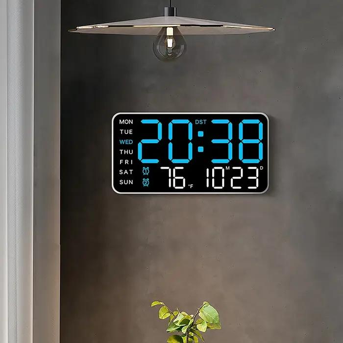 Grande horloge murale numérique, affichage de la température, de la date et de la semaine, télécomma