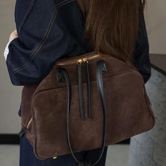 Sac fourre-tout en cuir véritable de vache pour femmes, fourre-tout en daim, sacs à main en cuir de