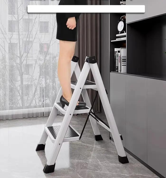 Chaise-échelle pliable 3 marches en acier carbone blanc, haute capacité de charge, pour cuisine et u