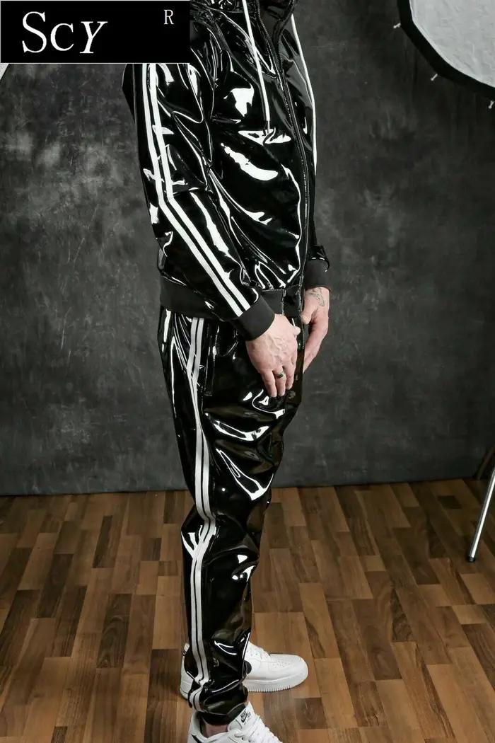 Costume à capuche en cuir PU pour hommes et femmes, vêtements de sport de loisirs, costume de joggin
