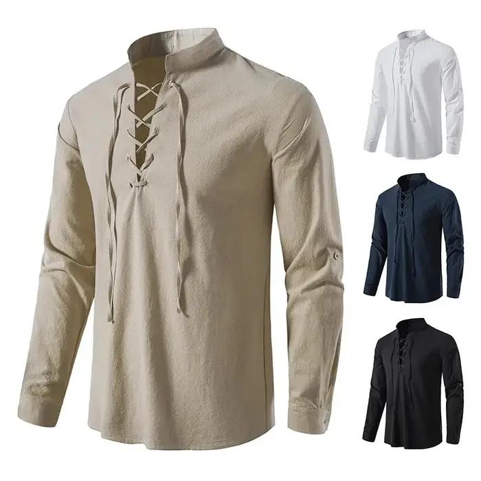 King Billion-T-shirt à manches longues en coton et lin pour hommes, chemises décontractées, chemise