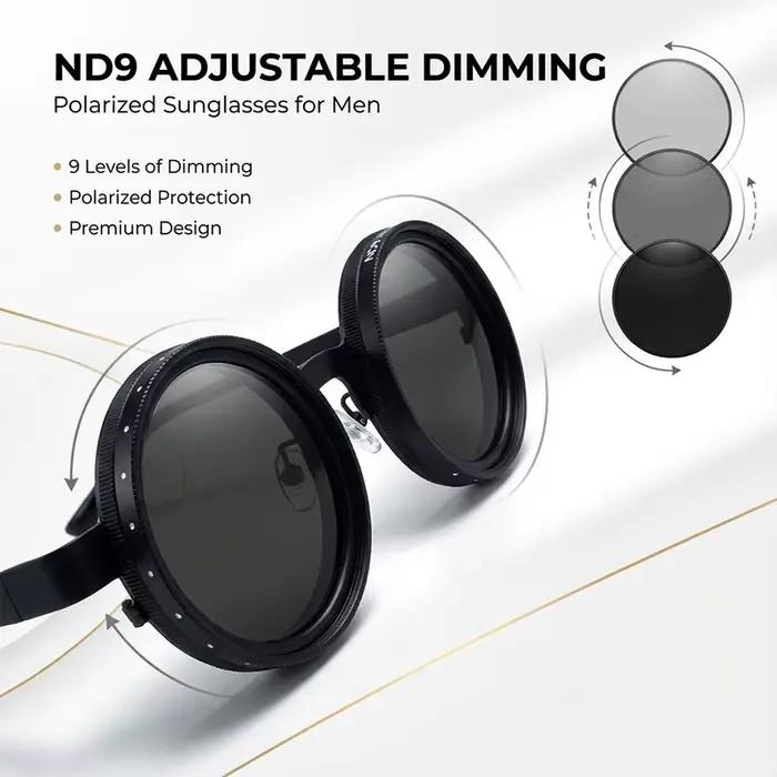 Lunettes de soleil polarisées rondes Steampunk ND9 à gradation réglable pour hommes 2026 Marque de l