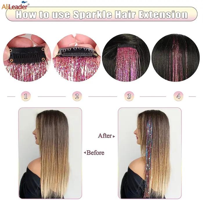 Réinitialisation d'extension de cheveux synthétiques brillants, kit de cheveux Tinsel, nickel é de p