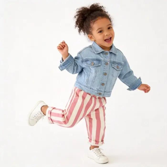 Pantalons décontractés rayés pour enfants avec poches, pantalons d'extérieur en coton, costume FJToddler pour garçons et filles occasions spéciales