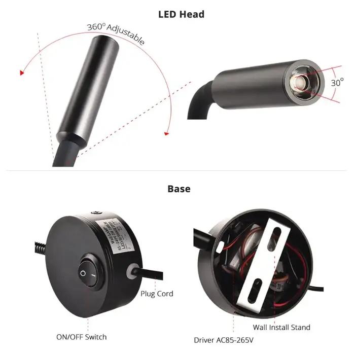 2 pièces стильн hôtel chevet travail étude lecture applique appliques 3W livre lampe veilleuse lumin