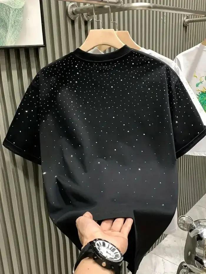 Nouveau luxe hommes T-shirt diamant chaud imprimé demi manches mode col rond décontracté été haut de