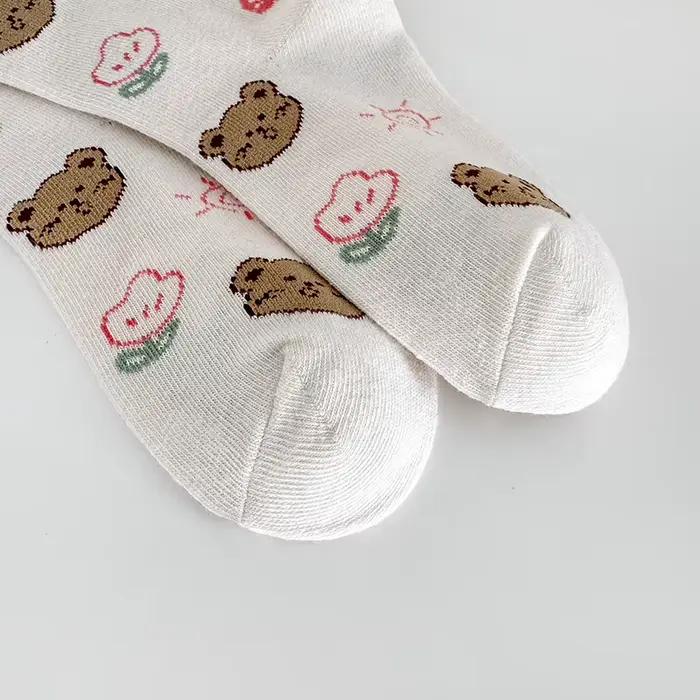 Cinq paires de chaussettes courtes ours en peluche colorées, douces et confortables, pour filles au