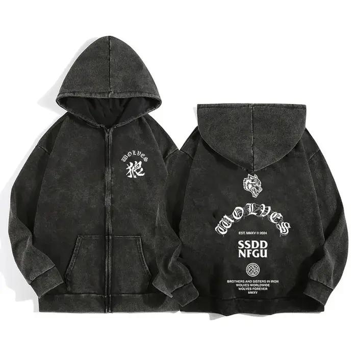 Darc Wolves Sport sweat à capuche zippé pour hommes femmes coton imprimé gothique Harajuku veste swe