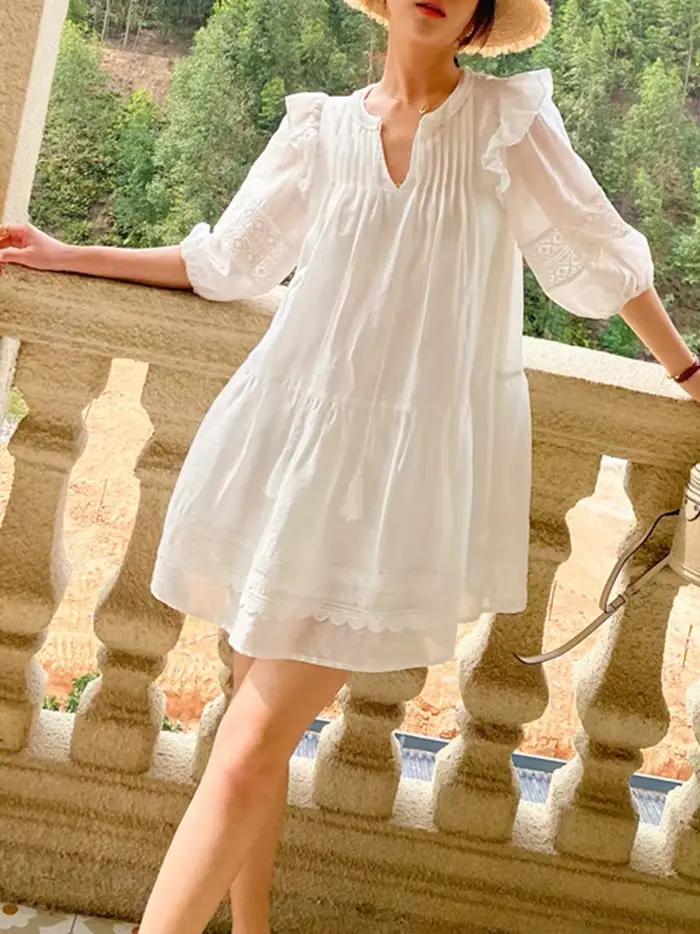 Pouvez-vous psyLady-Mini robe évidée à manches bouffantes pour femmes, robes blanches transparentes