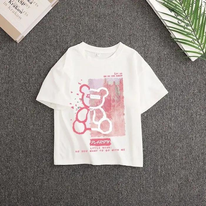 Ensemble de vêtements d'été pour filles de 5 à 14 ans, hauts et pantalons à la mode, ours de dessin