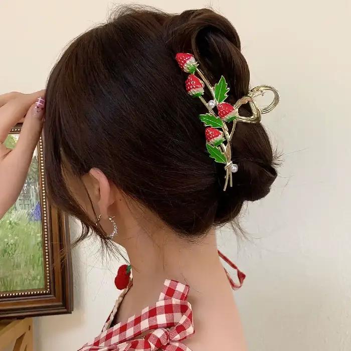 Pince à cheveux fleur douce pour femme, queue de cheval exquise, pince requin, épingles à cheveux po