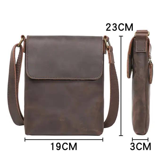 Sac à bandoulière en cuir Crazy Horse, sac à bandoulière à capuche, rétro décontracté pour les voyag