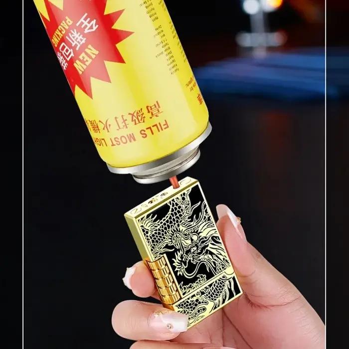 Briquet gonflable en métal et acier, son Dragon chinois, feu Oblique, poulie latérale, allumage de tuyaux de gaz Butane, cadeau pour fumer, 2024