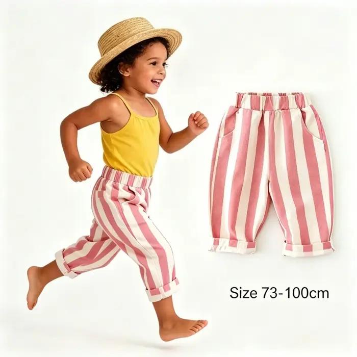 Pantalons décontractés rayés pour enfants avec poches, pantalons d'extérieur en coton, costume FJToddler pour garçons et filles occasions spéciales