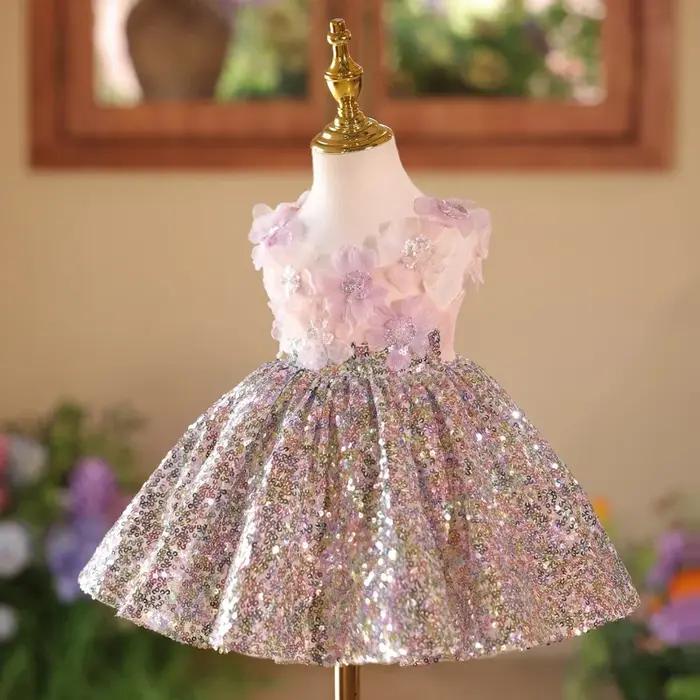 Robe pour filles haut de gamme léger luxe Niche enfants paillettes anniversaire premier anniversaire