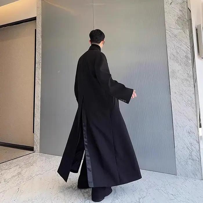 Mauroicardi printemps automne Extra Logn noir surdimensionné fluide doux Trench manteau pour hommes