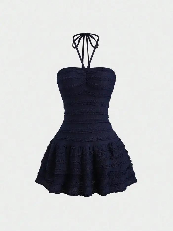 Mini jupe en tissu à haute élasticité pour femmes, couleur unie, décolleté dos nu, avec ourlet, Desi