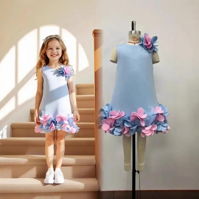 Robe de princesse à la mode, Costume d'été à fleurs tridimensionnelles pour spectacle de Piano, nouv