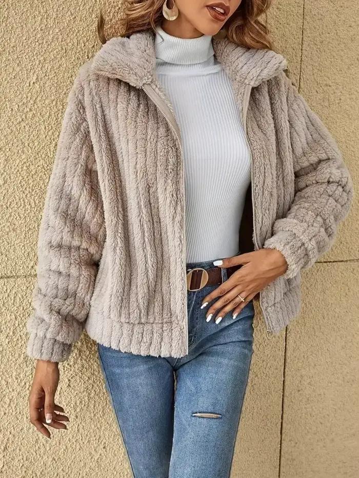 Cardigan en peluche côtelé creux 34/2000, manteau à col court, confortable et chaud, vêtements d'ext