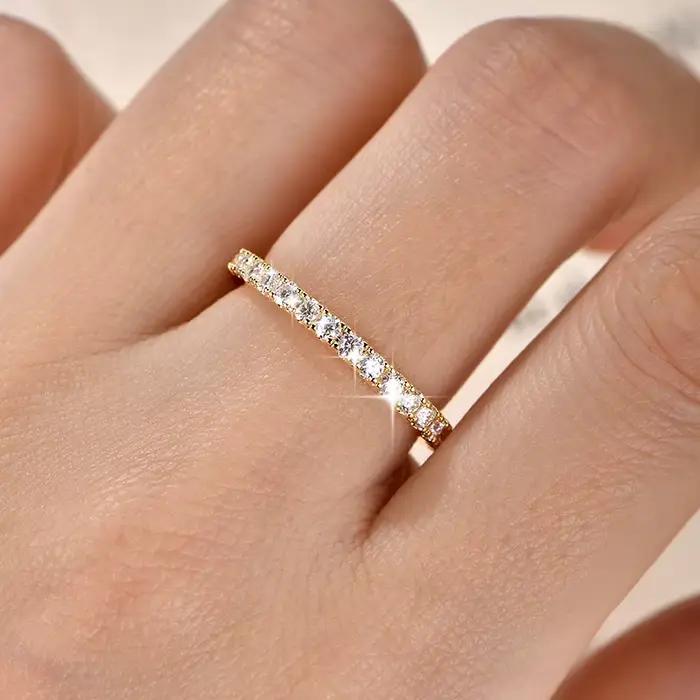 Bague Anziw 2 mm en moissanite couleur D pour femme, alliance scintillante, bague d'éternité en or 1