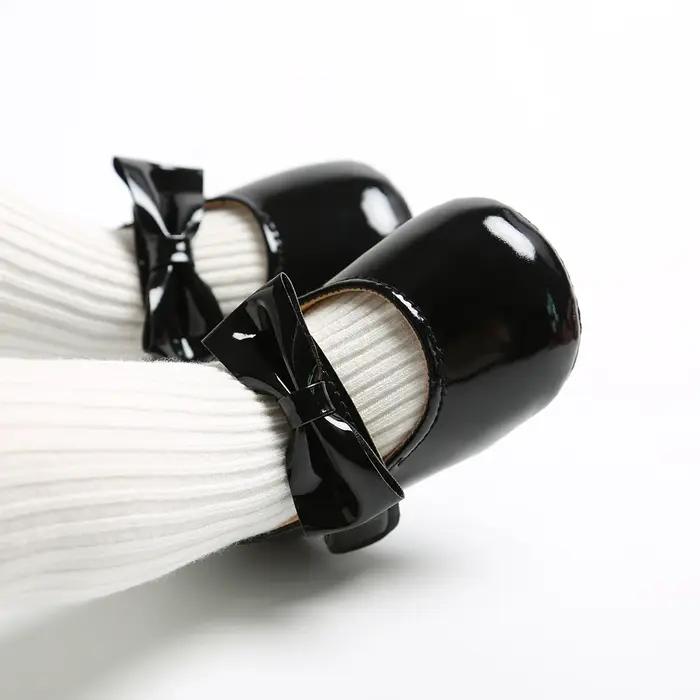 Chaussures pour nouveau-né fille, chaussures en PU antidérapantes avec nœud papillon, robe de prince